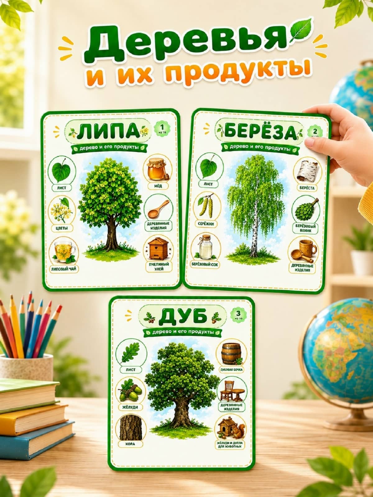 Материал «Деревья и их продукты (10 карточек)»